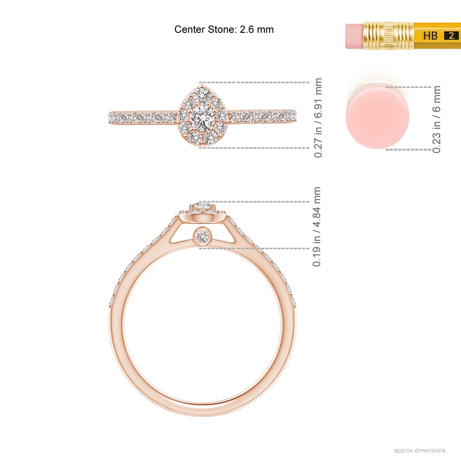 2.6mm IJI1I2 Diamond Cluster Pear-Shaped Engagement Ring in Rose Gold ruler