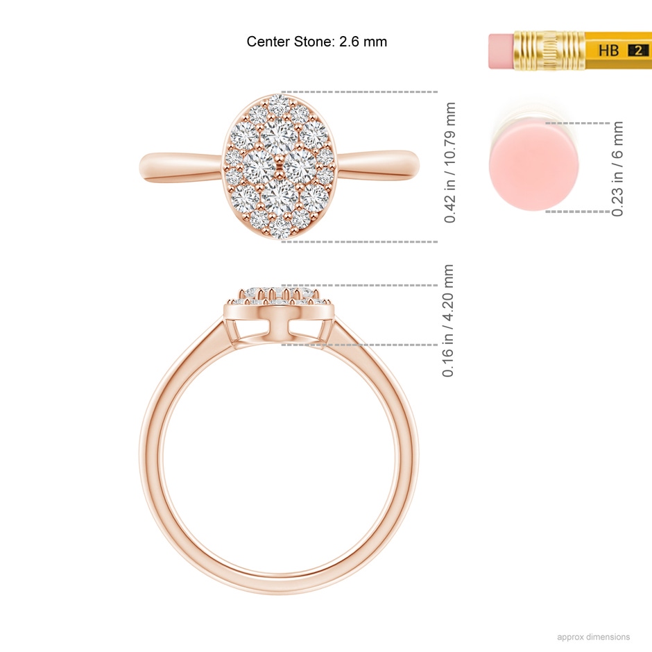 2.6mm HSI2 Classic Diamond Clustre Oval Engagement Ring in Rose Gold ruler