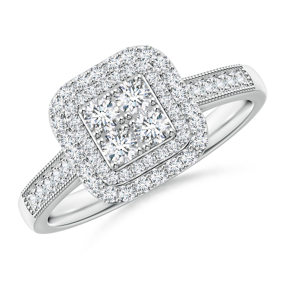 2.4mm GVS2 Diamond Clustre Cushion Engagement Ring with Double Halo in White Gold 