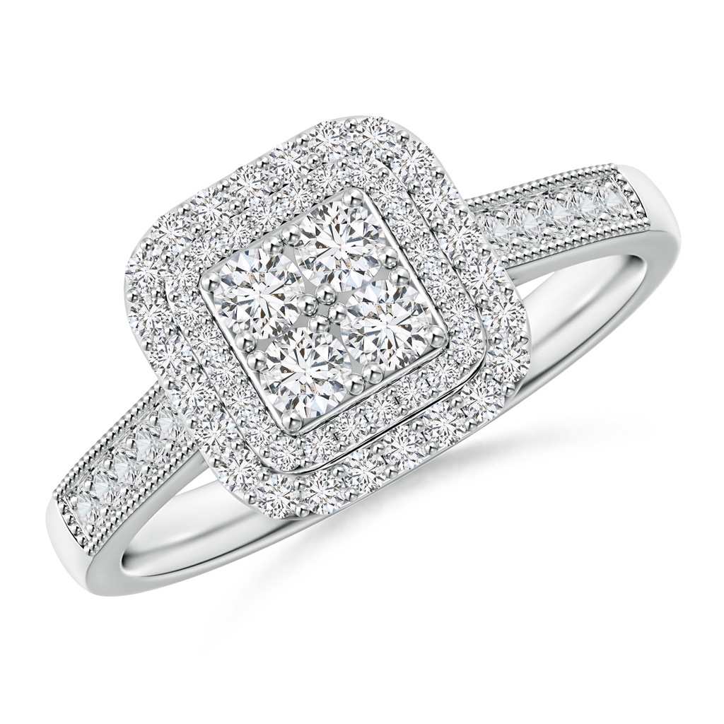 2.4mm HSI2 Diamond Cluster Cushion Engagement Ring with Double Halo in White Gold