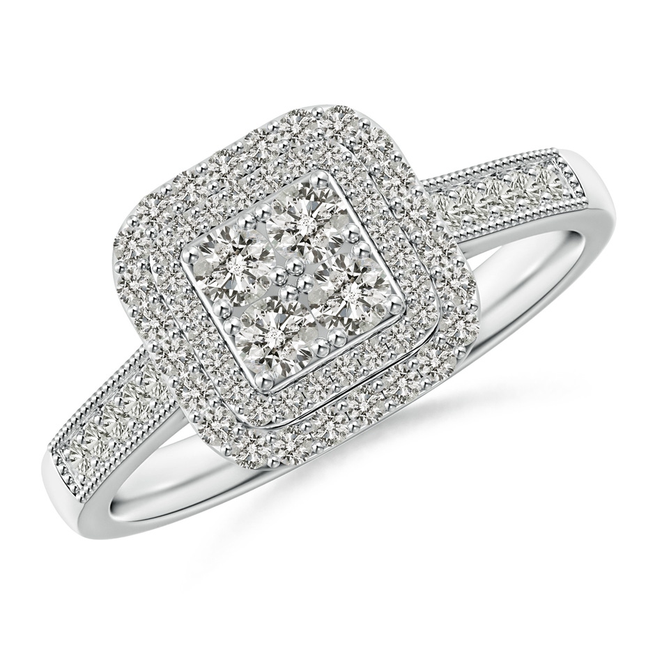 2.4mm KI3 Diamond Cluster Cushion Engagement Ring with Double Halo in White Gold 