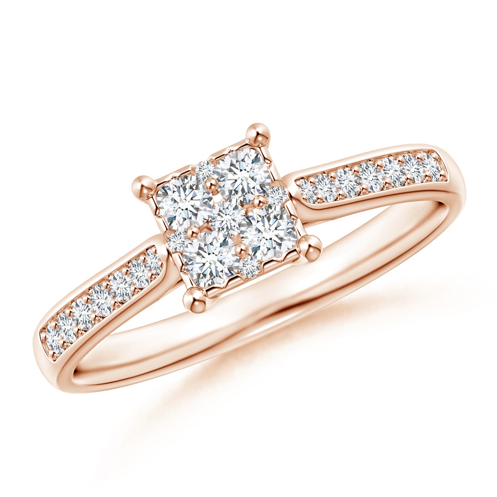 2.3mm GVS2 Square Clustre Diamond Engagement Ring in Rose Gold