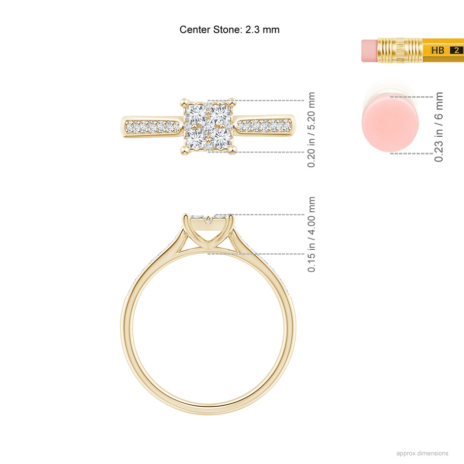 2.3mm GVS2 Square Cluster Diamond Engagement Ring in Yellow Gold ruler