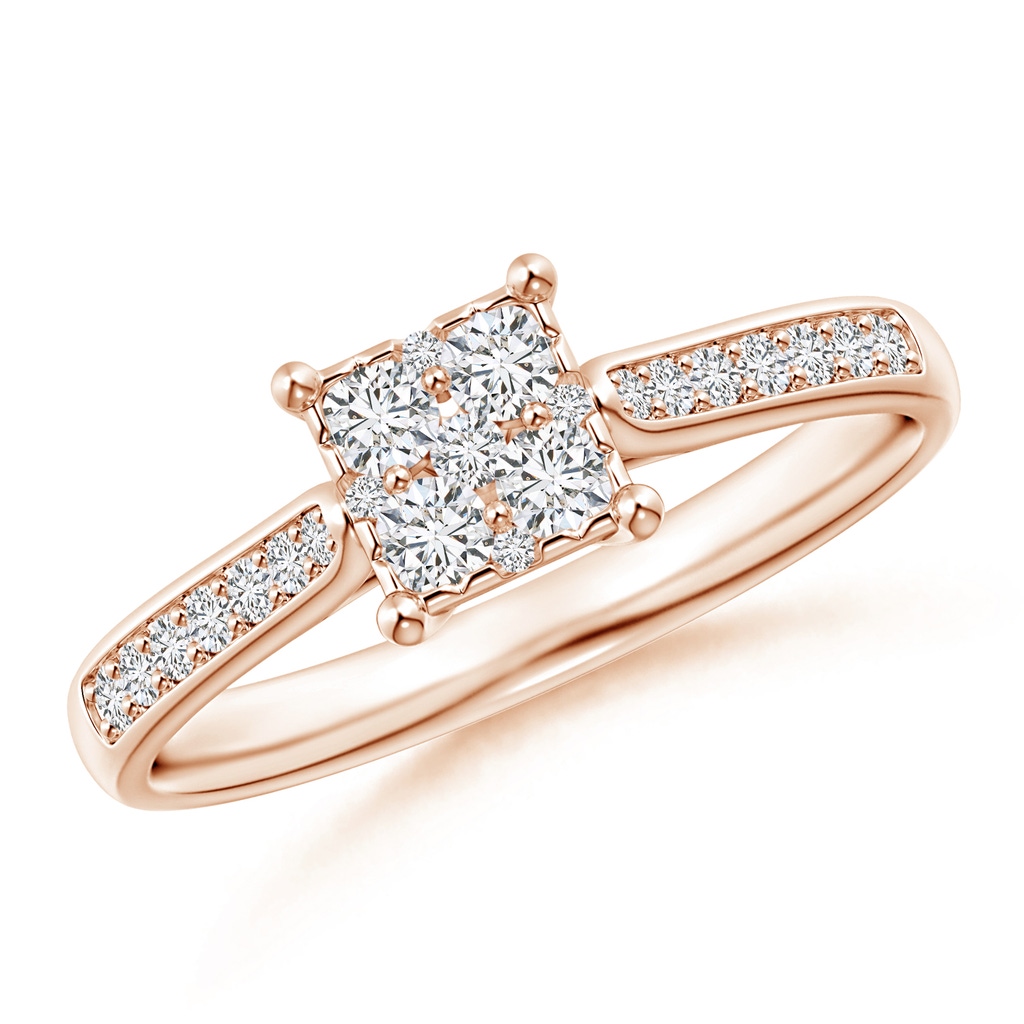2.3mm HSI2 Square Clustre Diamond Engagement Ring in Rose Gold