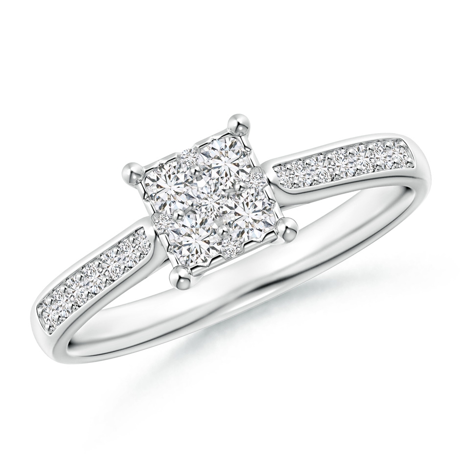 2.3mm HSI2 Square Clustre Diamond Engagement Ring in White Gold 