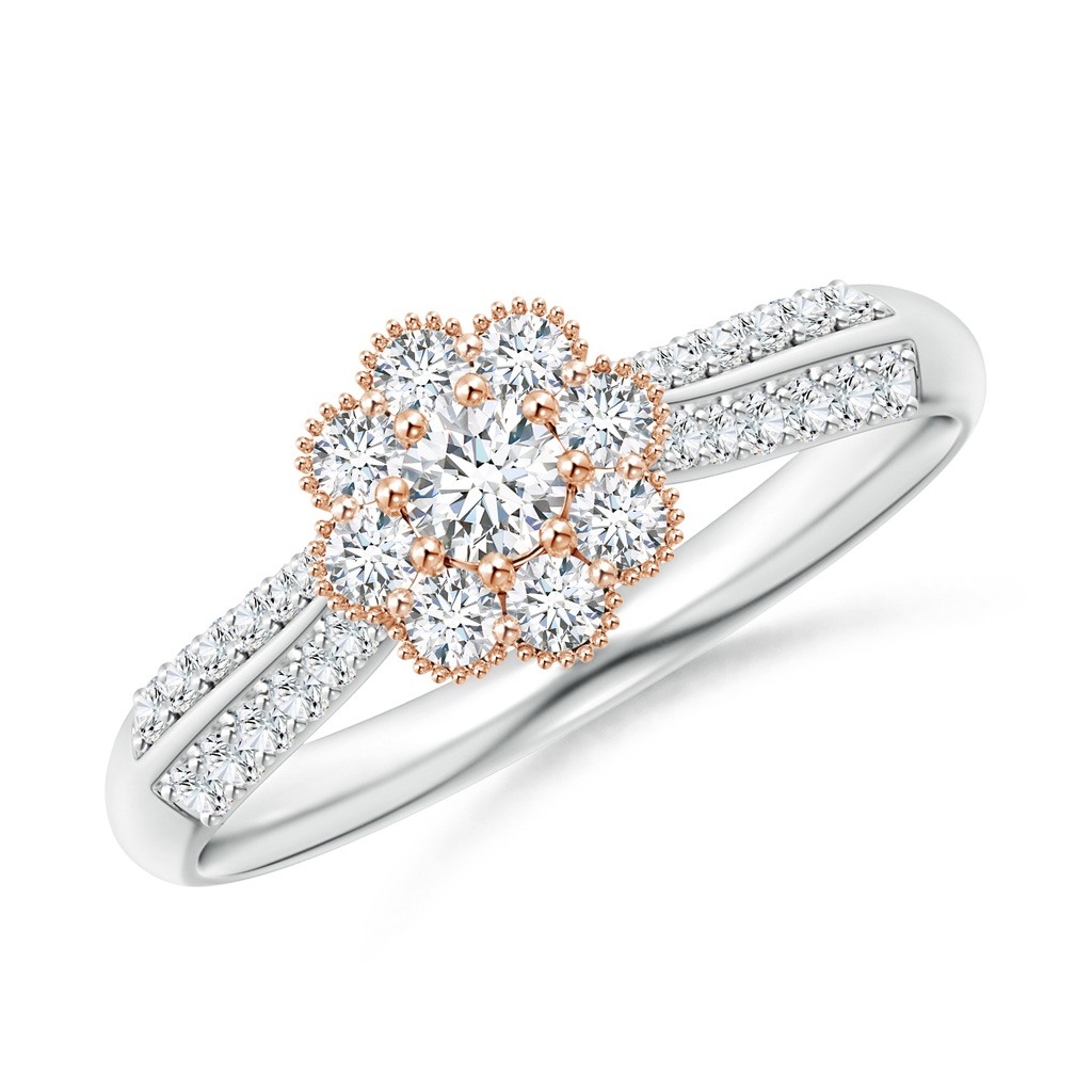 3.1mm GVS2 Floral Cluster Diamond Two Tone Engagement Ring with Milgrain in White Gold Rose Gold