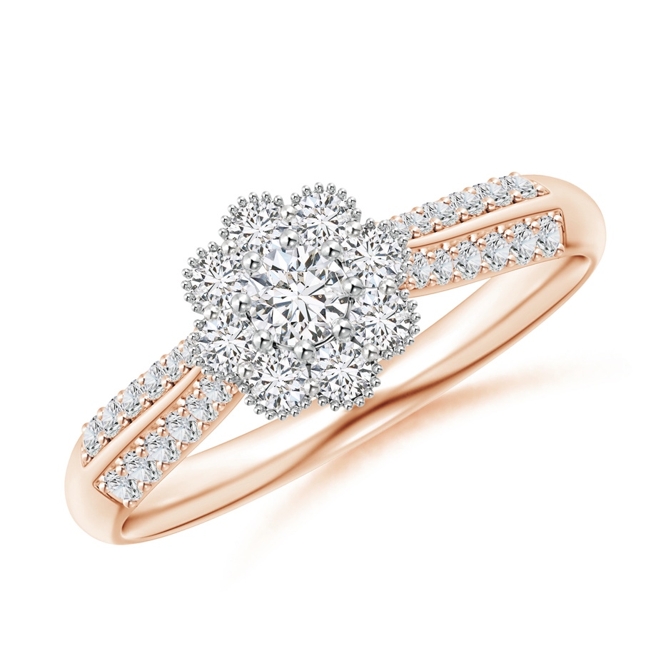 3.1mm HSI2 Floral Clustre Diamond Two Tone Engagement Ring with Milgrain in Rose Gold White Gold 