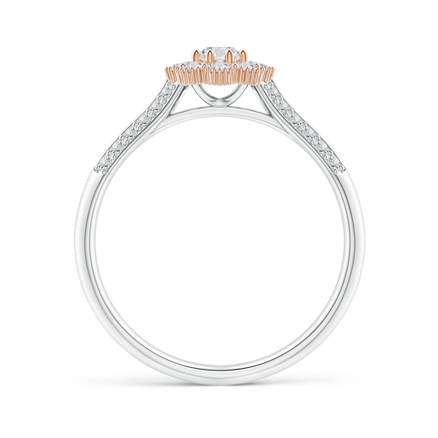 3.1mm HSI2 Floral Cluster Diamond Two Tone Engagement Ring with Milgrain in White Gold Rose Gold - side 2