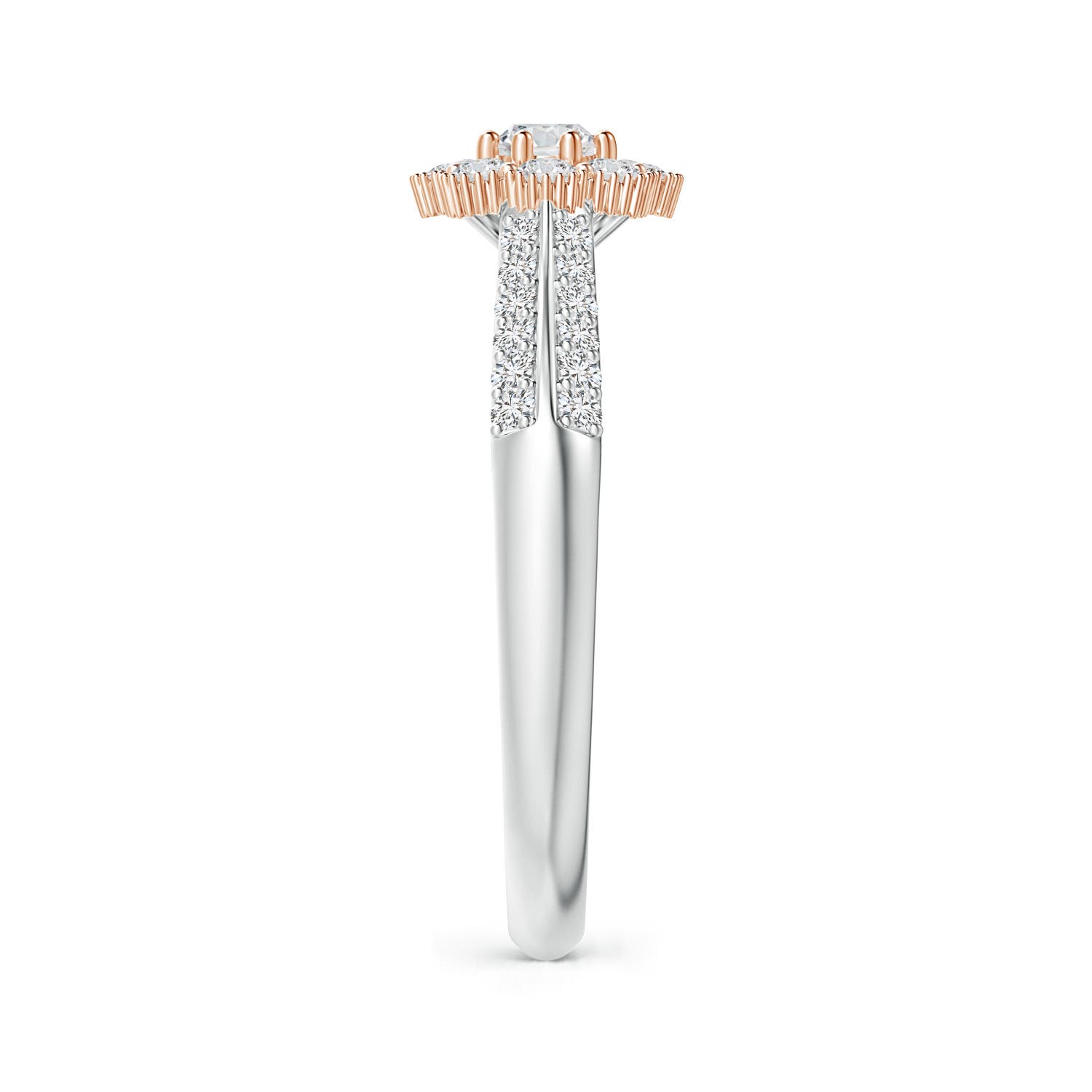 3.1mm HSI2 Floral Cluster Diamond Two Tone Engagement Ring with Milgrain in White Gold Rose Gold - side 3