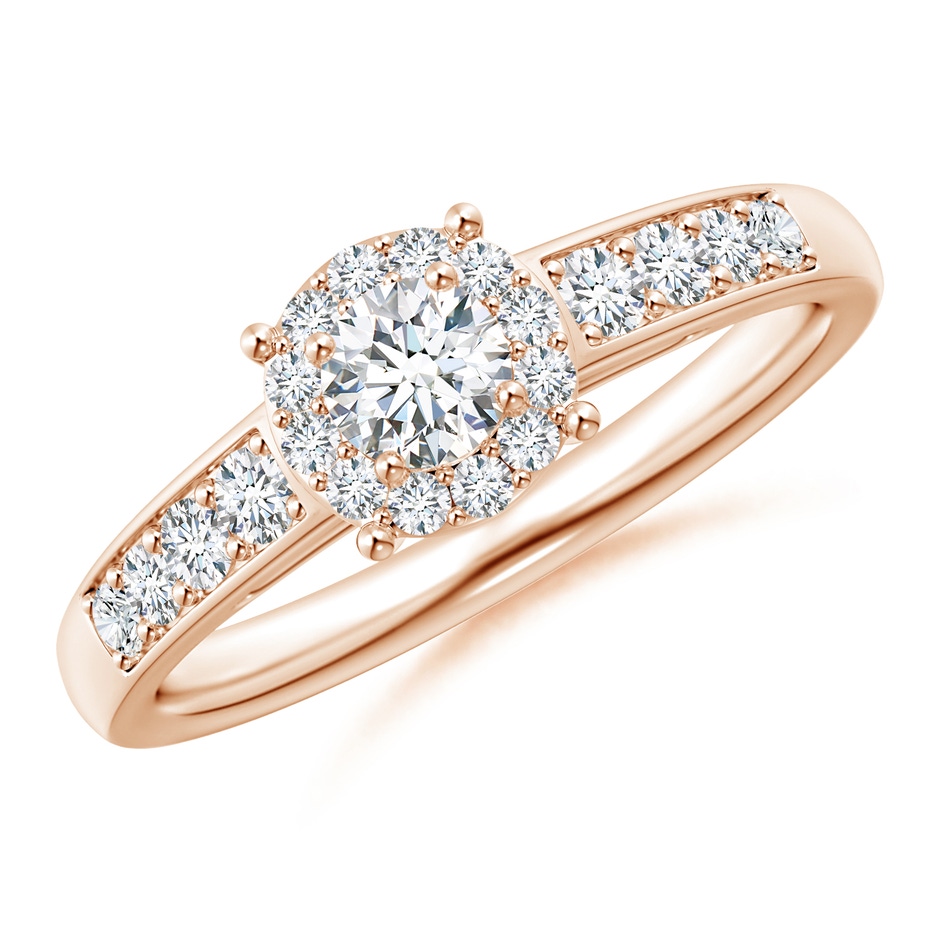 3.8mm GVS2 Round Diamond Halo Engagement Ring in Rose Gold 