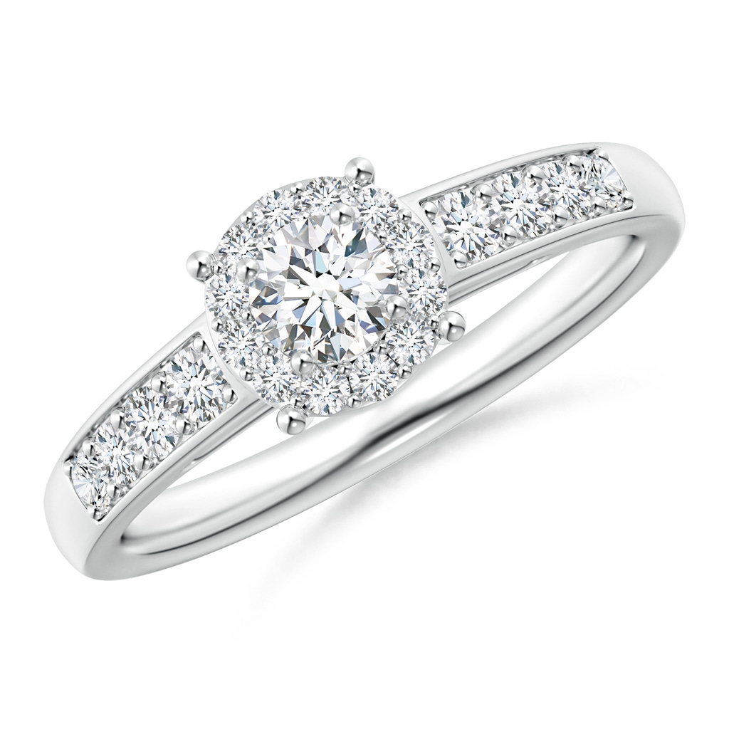 3.8mm GVS2 Round Diamond Halo Engagement Ring in S999 Silver