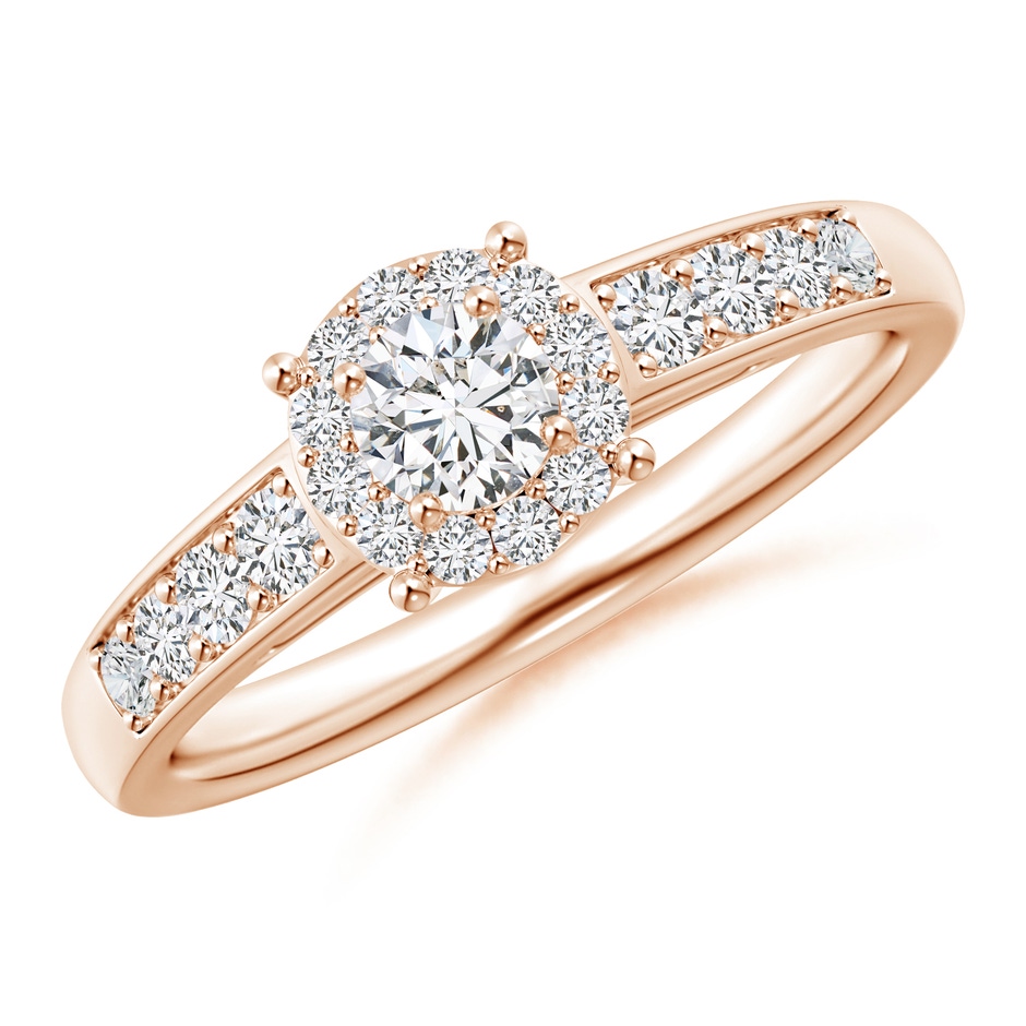 3.8mm HSI2 Round Diamond Halo Engagement Ring in Rose Gold 