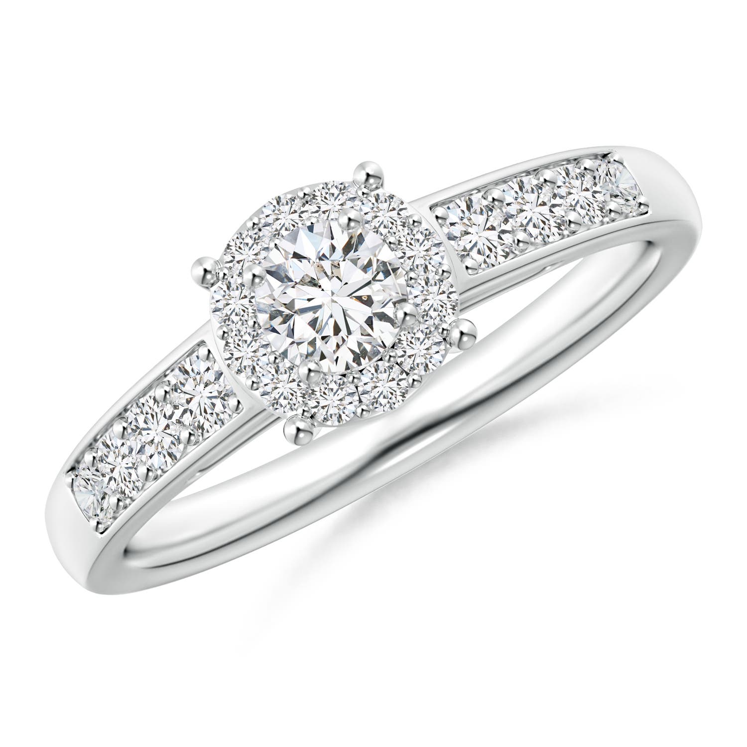 3.8mm HSI2 Round Diamond Halo Engagement Ring in S999 Silver