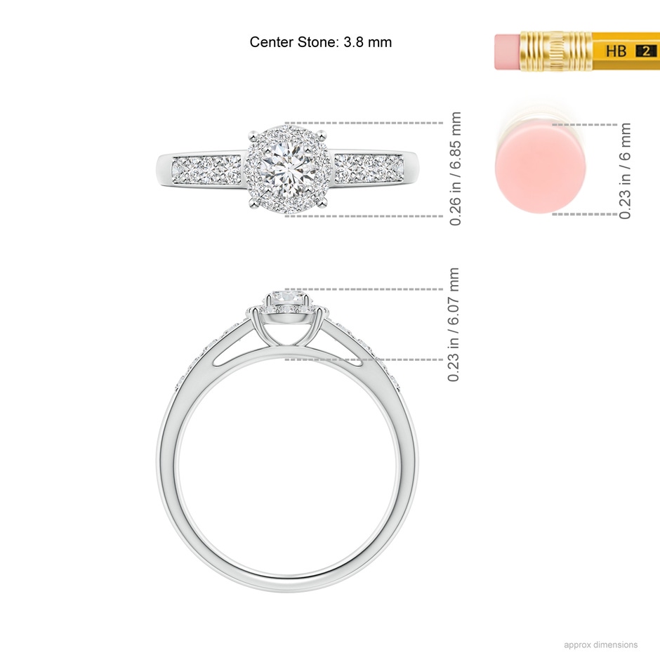 3.8mm HSI2 Round Diamond Halo Engagement Ring in White Gold ruler