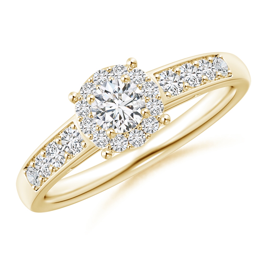 3.8mm HSI2 Round Diamond Halo Engagement Ring in Yellow Gold