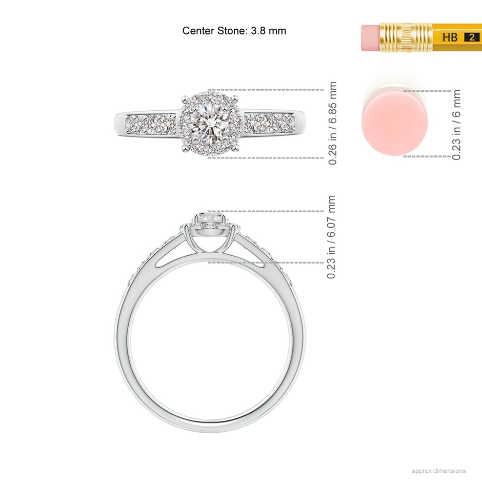 3.8mm IJI1I2 Round Diamond Halo Engagement Ring in White Gold ruler