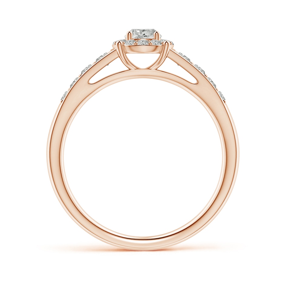 3.8mm KI3 Round Diamond Halo Engagement Ring in Rose Gold side 1