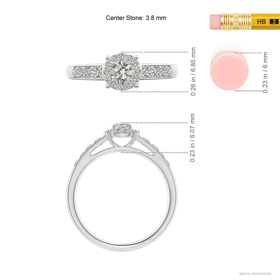 3.8mm KI3 Round Diamond Halo Engagement Ring in S999 Silver ruler