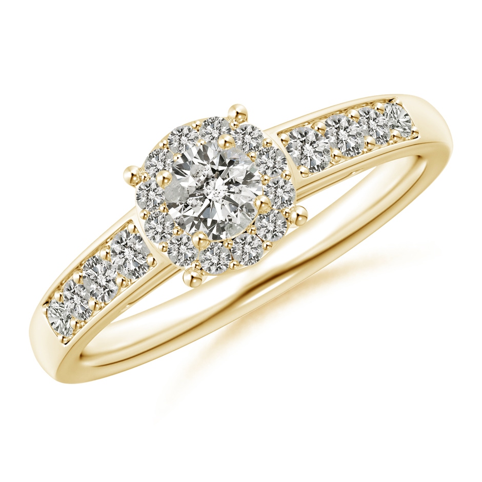 3.8mm KI3 Round Diamond Halo Engagement Ring in Yellow Gold 