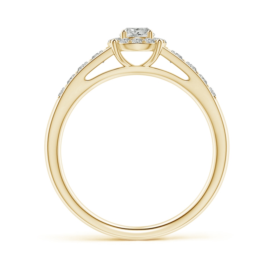 3.8mm KI3 Round Diamond Halo Engagement Ring in Yellow Gold side 1