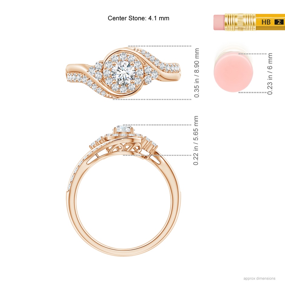 4.1mm GVS2 Diamond Halo Bypass Engagement Ring in Rose Gold ruler