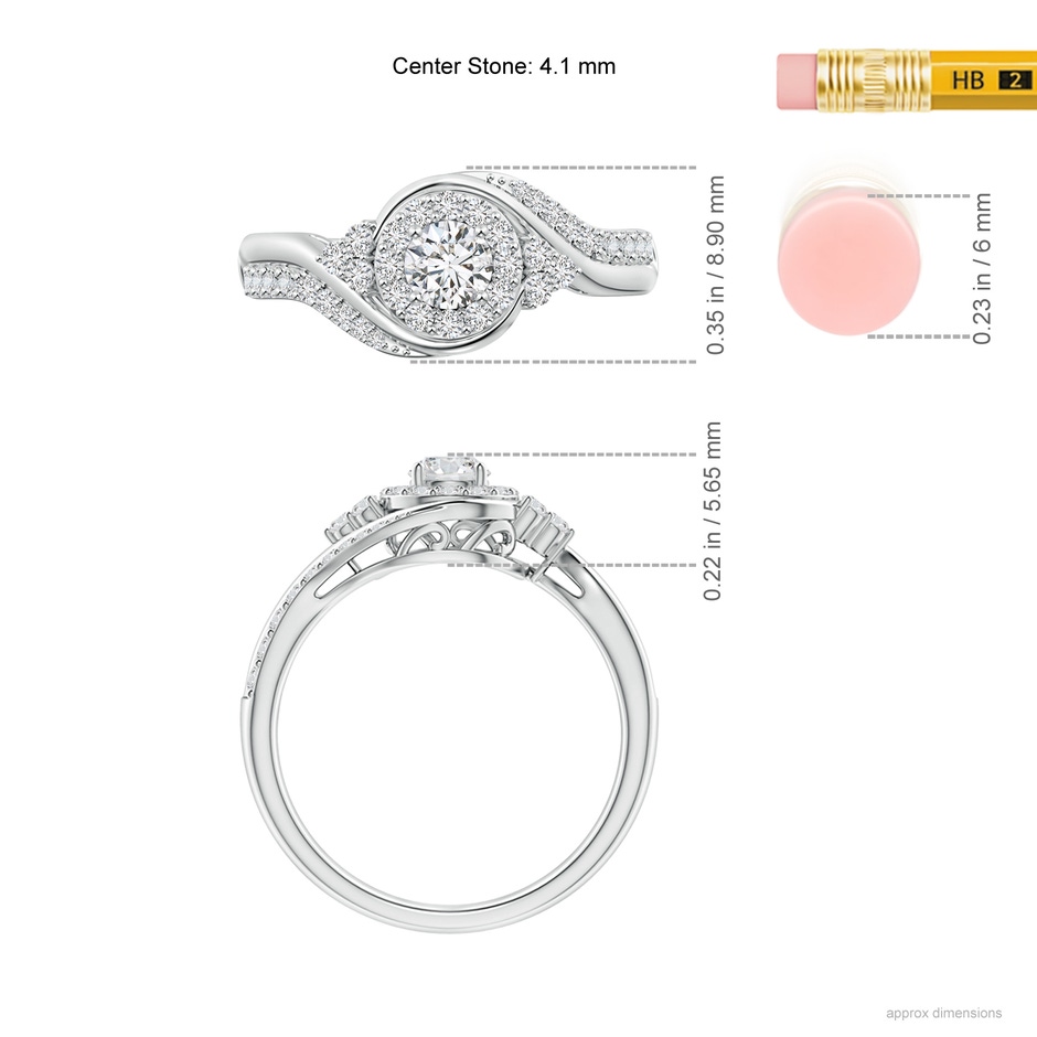 4.1mm HSI2 Diamond Halo Bypass Engagement Ring in White Gold ruler