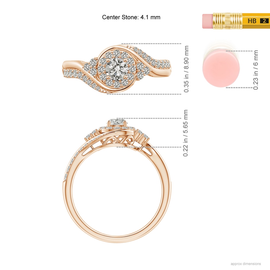 4.1mm KI3 Diamond Halo Bypass Engagement Ring in Rose Gold ruler