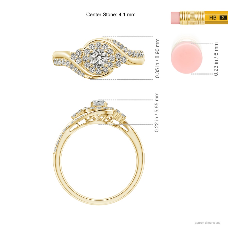 4.1mm KI3 Diamond Halo Bypass Engagement Ring in Yellow Gold ruler