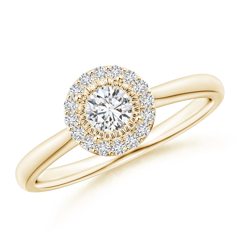 4mm HSI2 Miracle Plate Diamond Halo Engagement Ring in Yellow Gold 