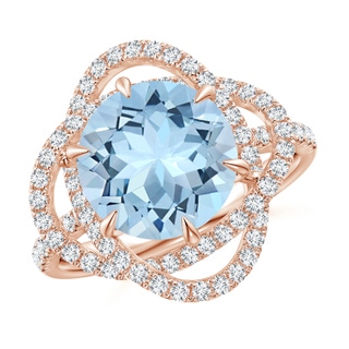 7.99-8.08x5.44mm AAAA GIA Certified Aquamarine Ring with Entwined Diamond Halo in 18K Rose Gold