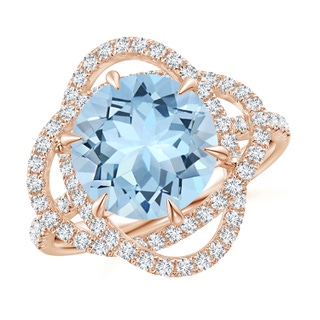 7.99-8.08x5.44mm AAAA GIA Certified Aquamarine Ring with Entwined Diamond Halo in 9K Rose Gold