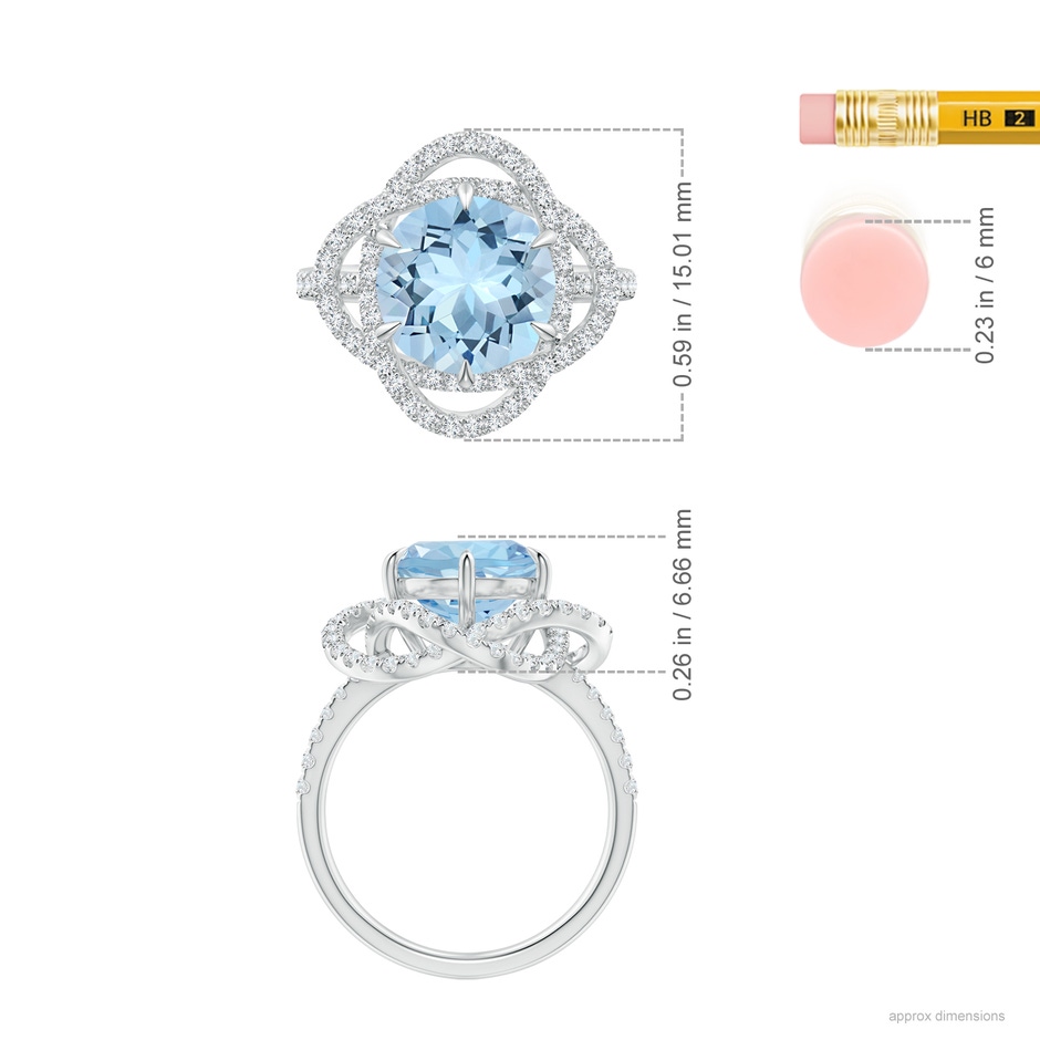 7.99-8.08x5.44mm AAAA GIA Certified Aquamarine Ring with Entwined Diamond Halo in P950 Platinum ruler