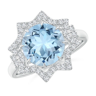 7.99-8.08x5.44mm AAAA GIA Certified Aquamarine Eight-Point Star Halo Cocktail Ring in P950 Platinum