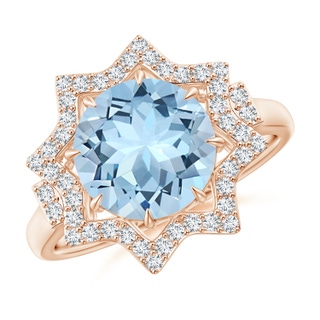 7.99-8.08x5.44mm AAAA GIA Certified Aquamarine Eight-Point Star Halo Cocktail Ring in Rose Gold