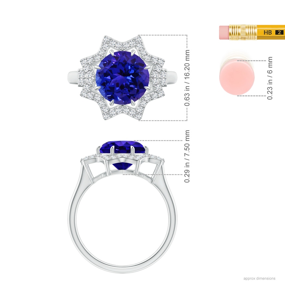 10.11x9.99x6.00mm AAAA GIA Certified Tanzanite Eight-Point Star Halo Cocktail Ring in White Gold ruler