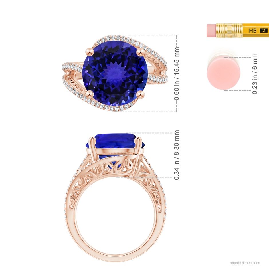 12.39-12.50x8.74mm AAA GIA Certified Tanzanite Engagement Ring with Bypass Shank in 18K Rose Gold ruler