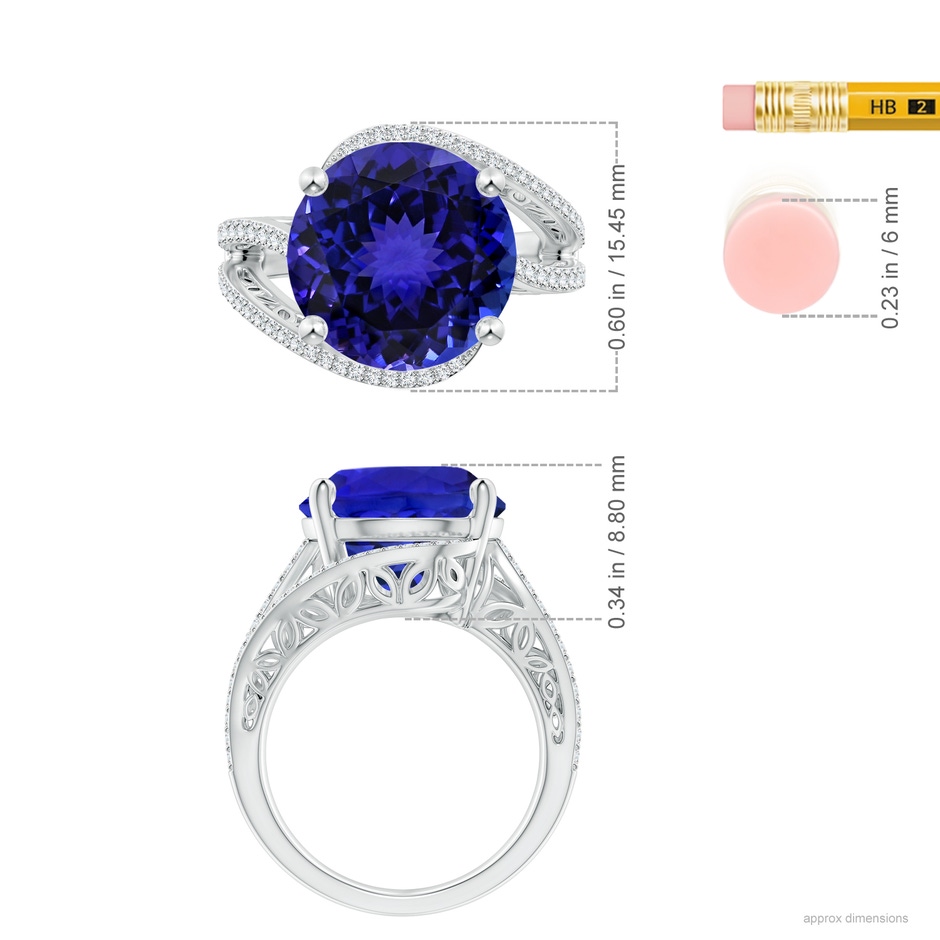 12.39-12.50x8.74mm AAA GIA Certified Tanzanite Engagement Ring with Bypass Shank in 18K White Gold ruler