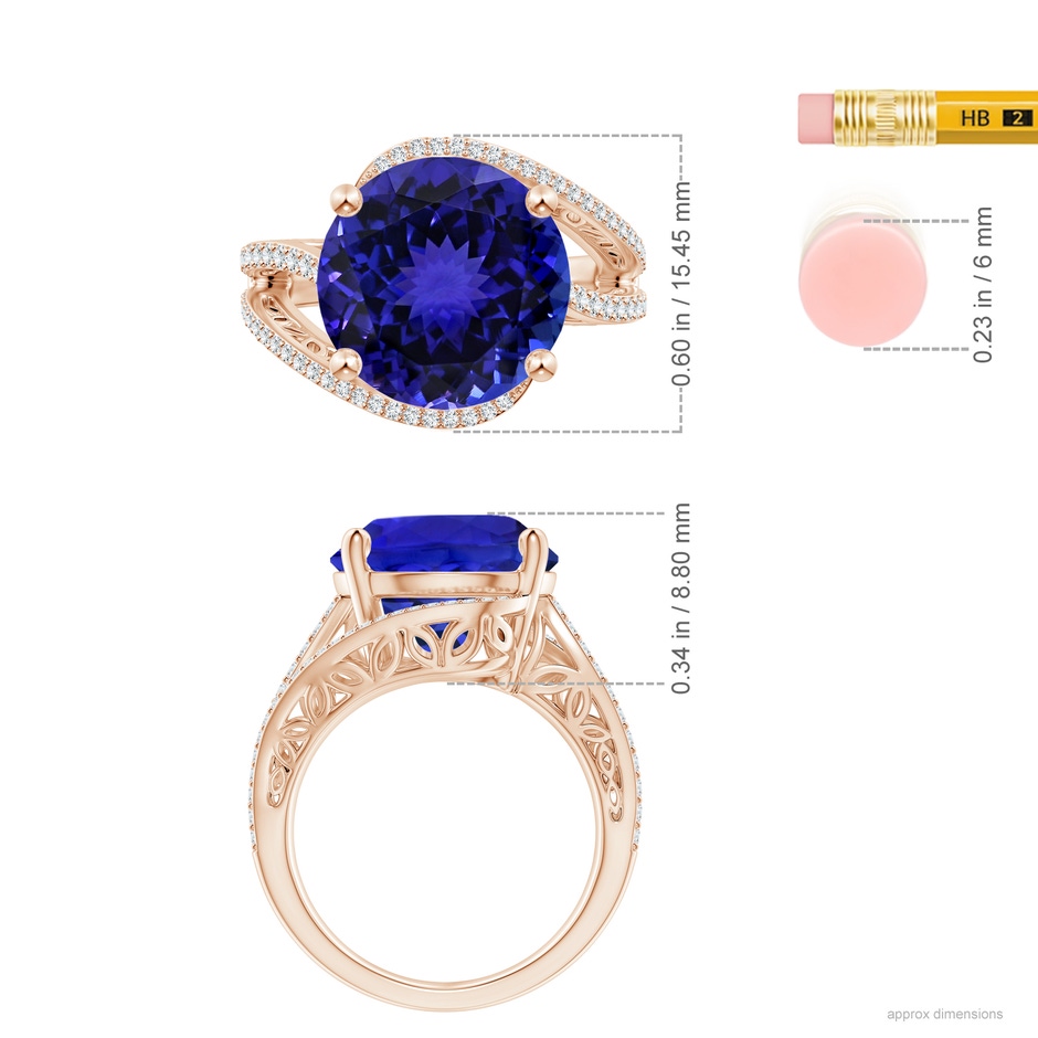 12.39-12.50x8.74mm AAA GIA Certified Tanzanite Engagement Ring with Bypass Shank in Rose Gold ruler