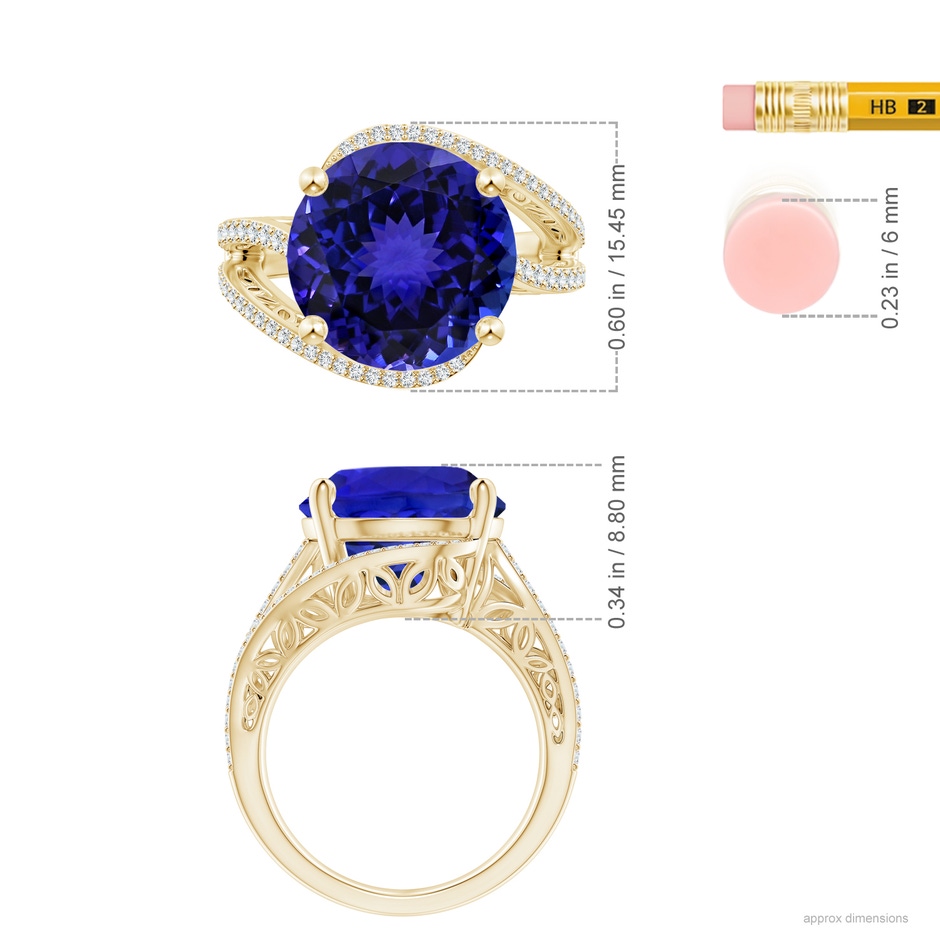 12.39-12.50x8.74mm AAA GIA Certified Tanzanite Engagement Ring with Bypass Shank in Yellow Gold ruler