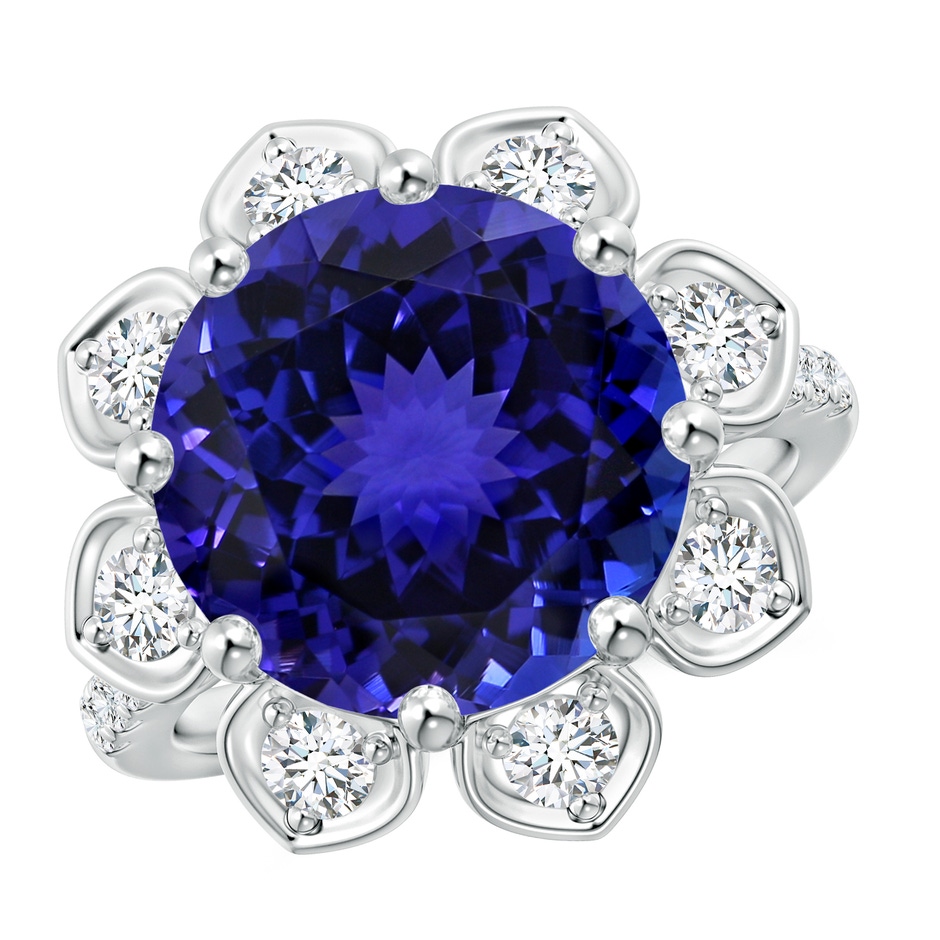 12.39-12.50x8.74mm AAA GIA Certified Tanzanite Floral Cocktail Ring with Diamonds in 18K White Gold 