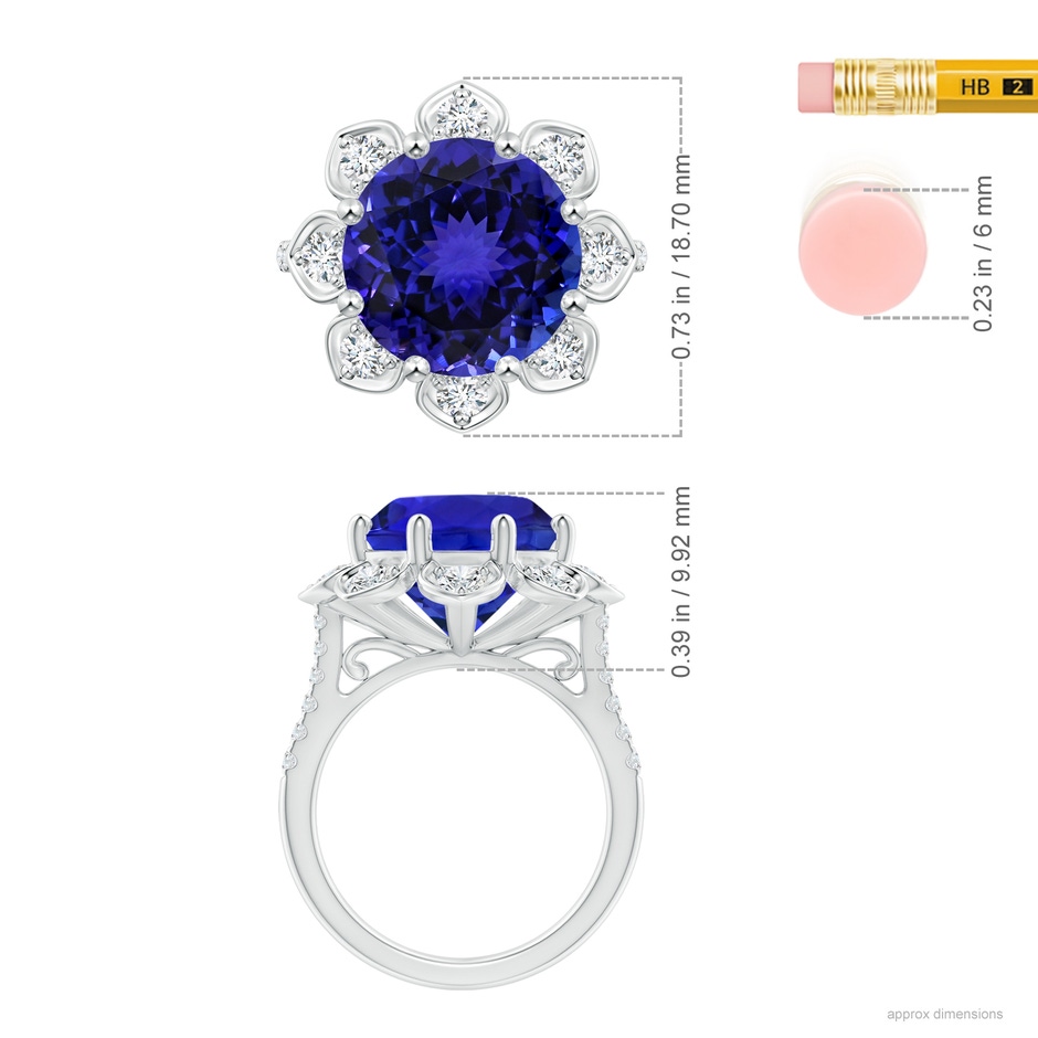 12.39-12.50x8.74mm AAA GIA Certified Tanzanite Floral Cocktail Ring with Diamonds in 18K White Gold ruler