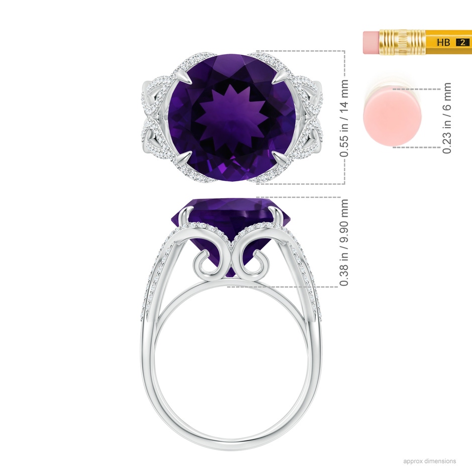 13.02-13.12x7.48mm AA GIA Certified Amethyst Entwined Shank Ring in 18K White Gold ruler