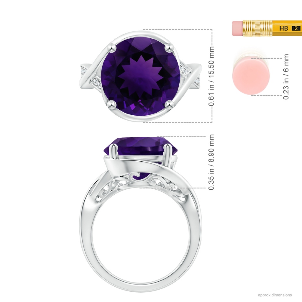 13x13mm AA GIA Certified Amethyst Bypass Engagement Ring in 18K White Gold Ruler