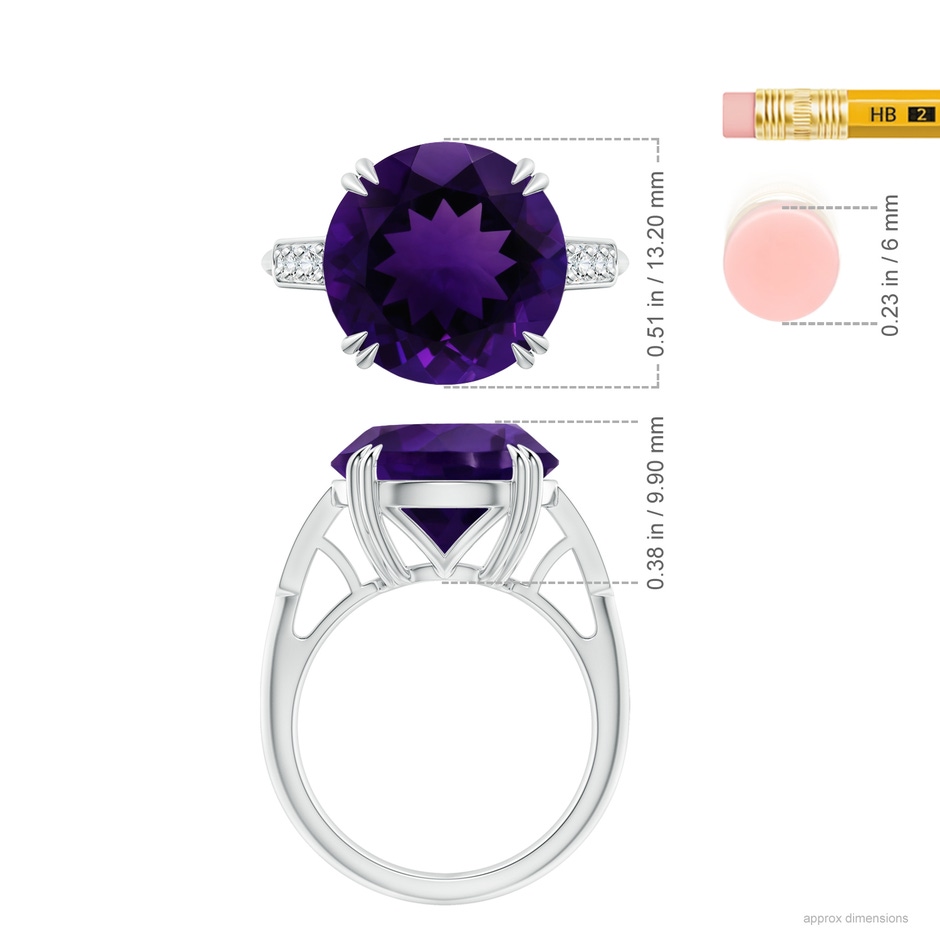 13.02-13.12x7.48mm AA GIA Certified Amethyst Knife Edge Ring with Diamonds in 18K White Gold ruler