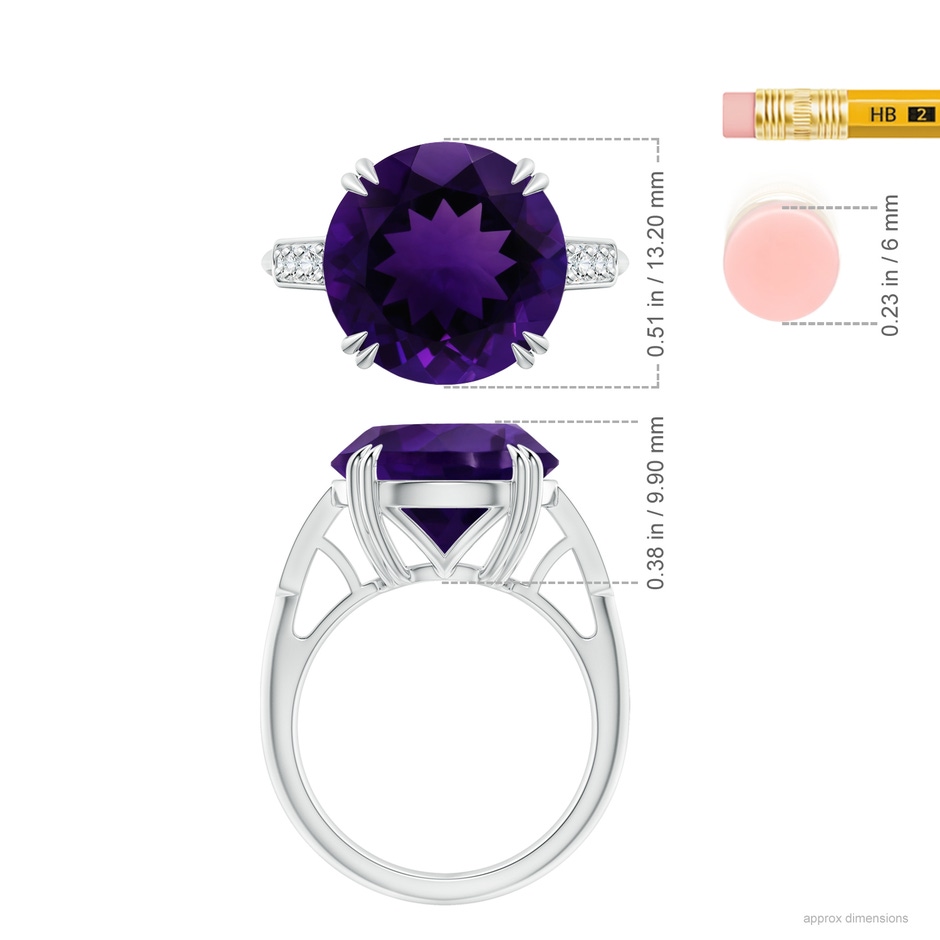 13.02-13.12x7.48mm AA GIA Certified Amethyst Knife Edge Ring with Diamonds in White Gold ruler