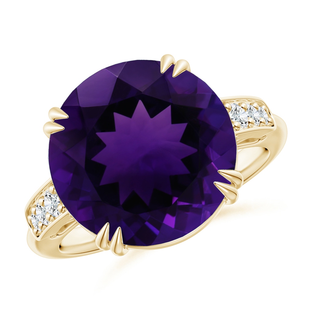 13.02-13.12x7.48mm AA GIA Certified Amethyst Knife Edge Ring with Diamonds in Yellow Gold