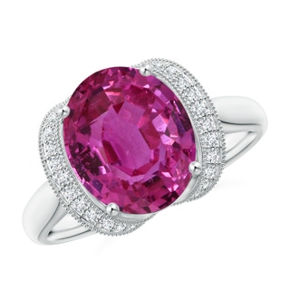 11.16x9.20x6.48mm AAA GIA Certified Oval Pink Sapphire Ring with Diamond Half Halo in 18K White Gold
