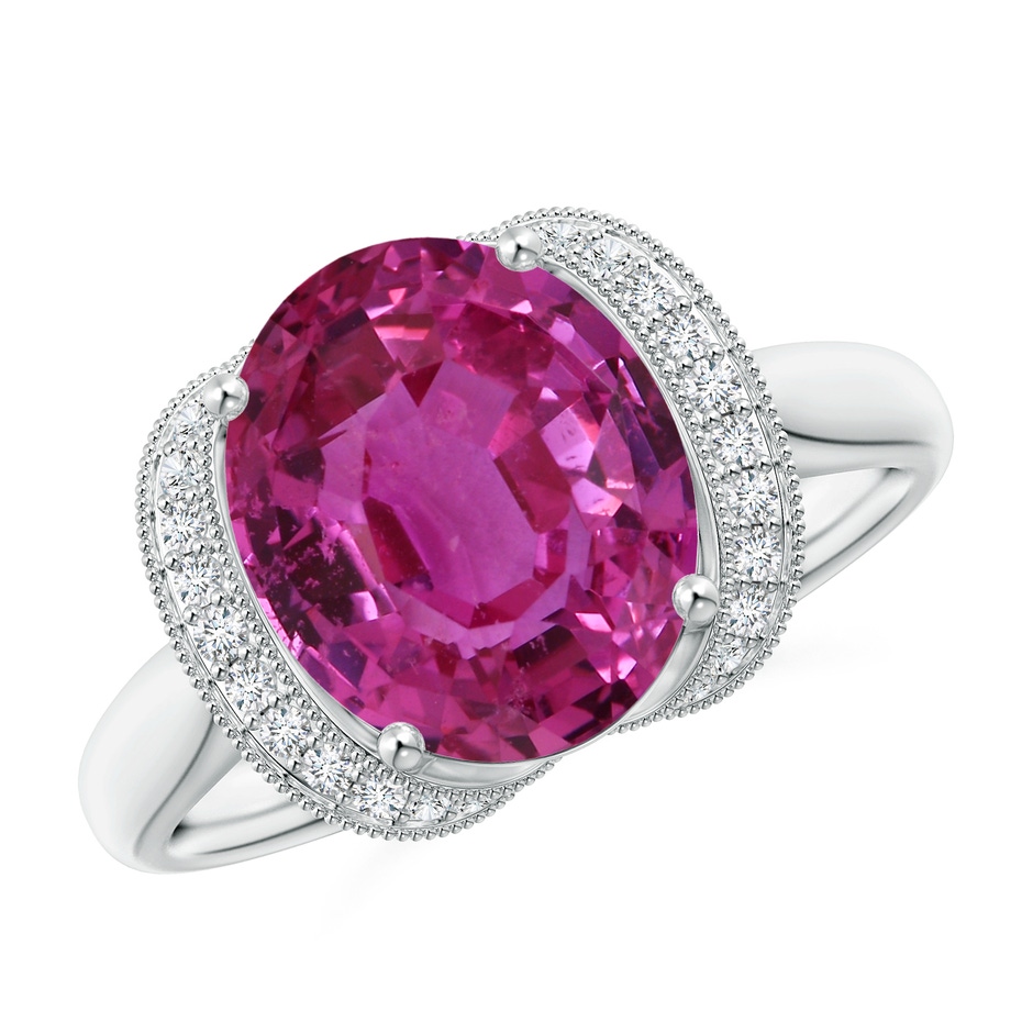 11.16x9.20x6.48mm AAA GIA Certified Oval Pink Sapphire Ring with Diamond Half Halo in 18K White Gold 