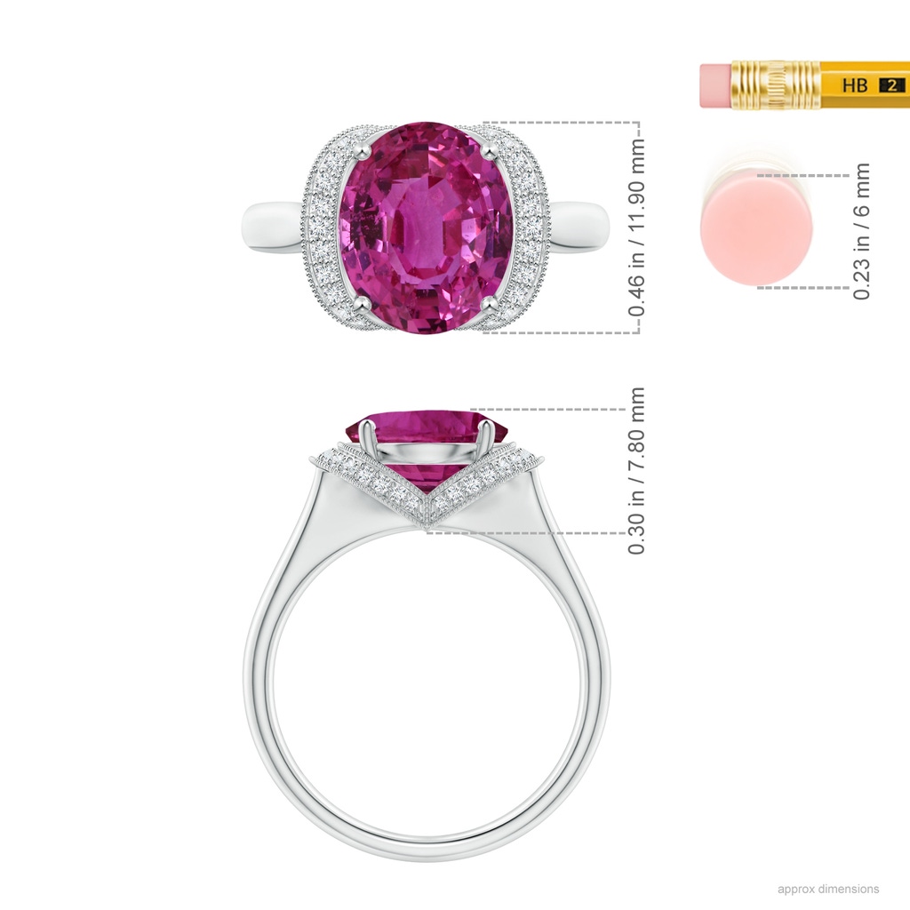 11.16x9.20x6.48mm AAA GIA Certified Oval Pink Sapphire Ring with Diamond Half Halo in 18K White Gold Ruler