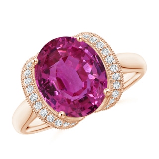 11.16x9.20x6.48mm AAA GIA Certified Oval Pink Sapphire Ring with Diamond Half Halo in 9K Rose Gold